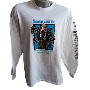 Vintage Mens T-shirt Large 1990's Nebraska Kearney 1996 10K Run Blue Cross White